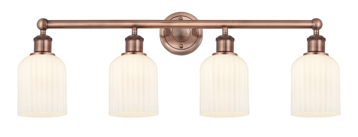 Innovations Lighting Bridal Veil 5" Bath Vanity Light - Antique Copper Vanity Lights Innovations Lighting Gloss White ; Glass Type: Gloss White; Ribbed  