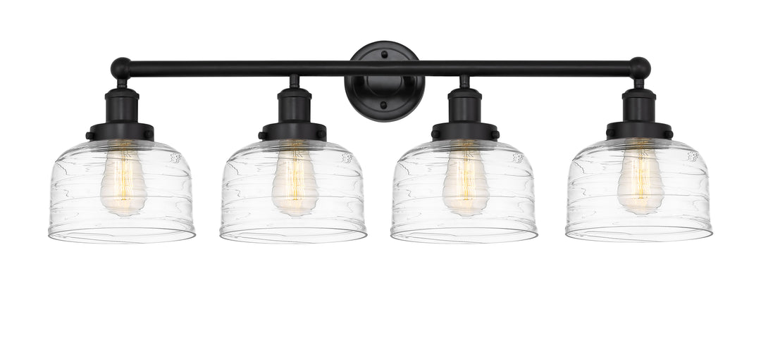 Innovations Lighting Bell 8" Bath Vanity Light - Matte Black Vanity Lights Innovations Lighting Clear Deco Swirl ; Glass Type: Colorful; Ribbed  