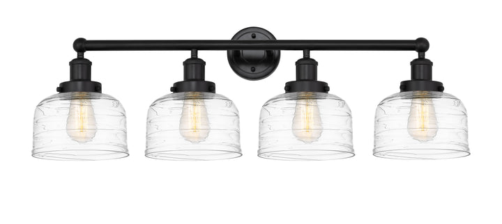 Innovations Lighting Bell 8" Bath Vanity Light - Matte Black Vanity Lights Innovations Lighting Clear Deco Swirl ; Glass Type: Colorful; Ribbed  