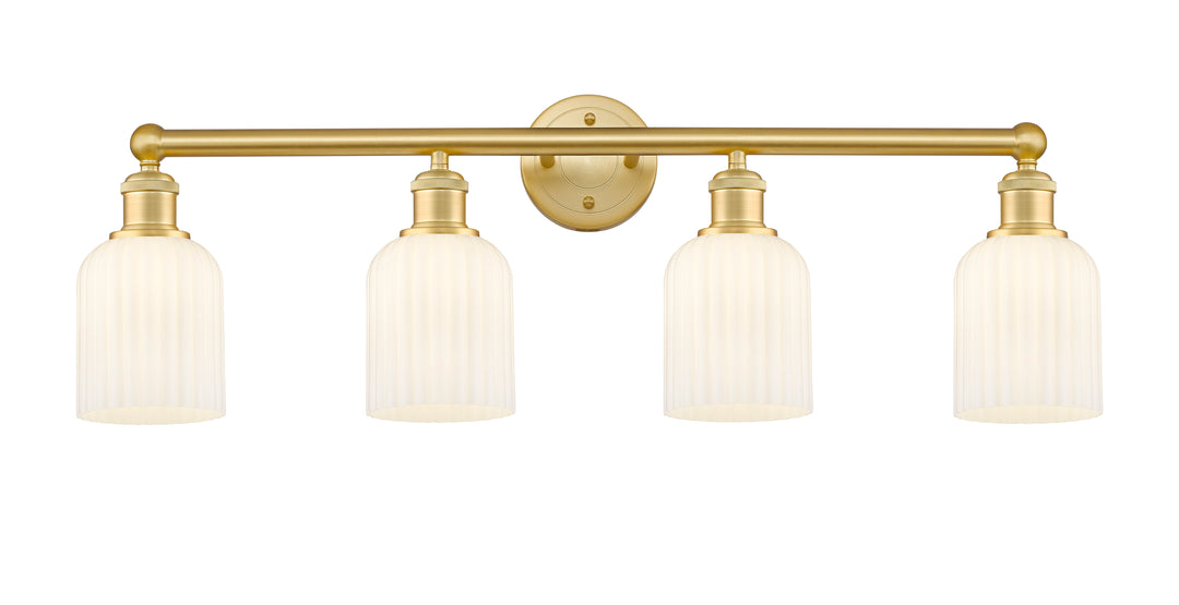 Innovations Lighting Bridal Veil 5" Bath Vanity Light - Satin Gold Vanity Lights Innovations Lighting Gloss White ; Glass Type: Gloss White; Ribbed  