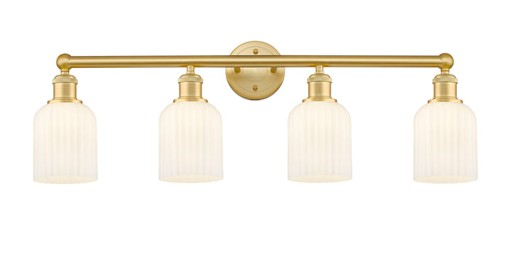 Innovations Lighting Bridal Veil 5" Bath Vanity Light - Satin Gold Vanity Lights Innovations Lighting Gloss White ; Glass Type: Gloss White; Ribbed  