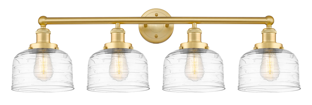 Innovations Lighting Bell 8" Bath Vanity Light - Satin Gold Vanity Lights Innovations Lighting Clear Deco Swirl ; Glass Type: Colorful; Ribbed  