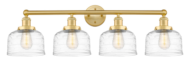 Innovations Lighting Bell 8" Bath Vanity Light - Satin Gold Vanity Lights Innovations Lighting Clear Deco Swirl ; Glass Type: Colorful; Ribbed  