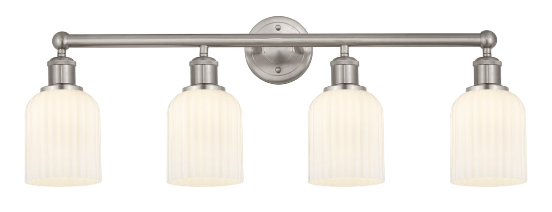 Innovations Lighting Bridal Veil 5" Bath Vanity Light - Brushed Satin Nickel Vanity Lights Innovations Lighting Gloss White ; Glass Type: Gloss White; Ribbed  