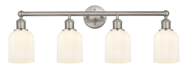 Innovations Lighting Bridal Veil 5" Bath Vanity Light - Brushed Satin Nickel Vanity Lights Innovations Lighting Gloss White ; Glass Type: Gloss White; Ribbed  