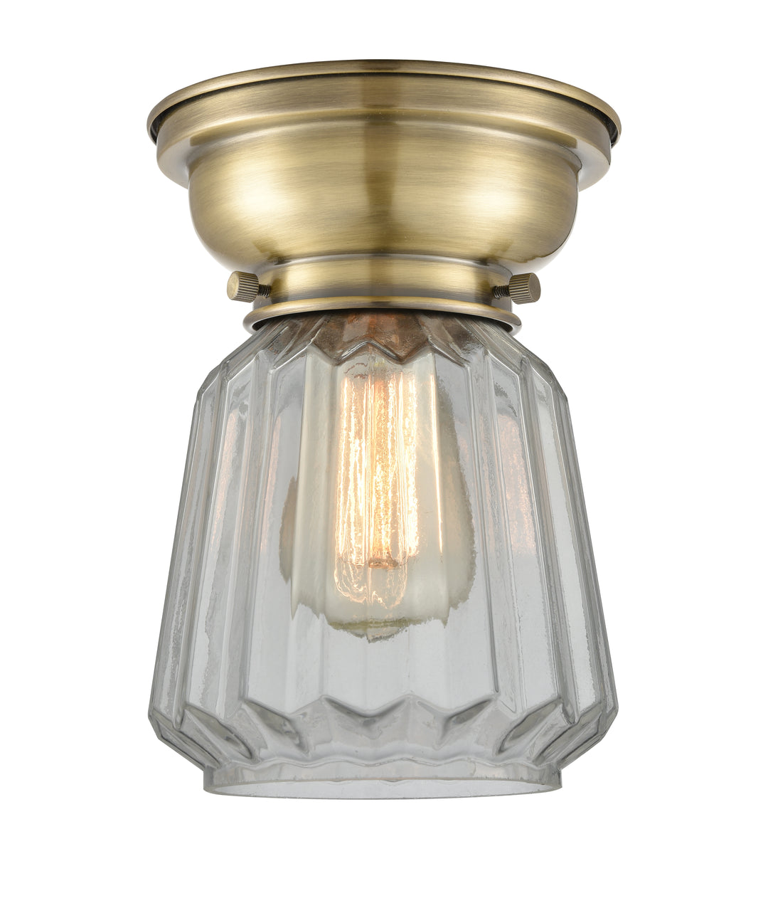 Innovations Lighting Chatham Flush Mount - Antique Brass Ceiling Flush Mounts Innovations Lighting Clear ; Glass Type: Transparent; Ribbed  