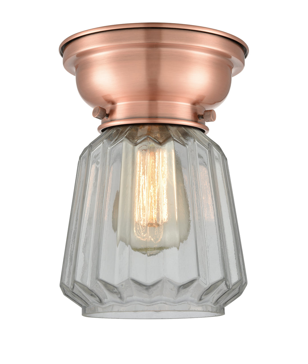 Innovations Lighting Chatham Flush Mount - Antique Copper Ceiling Flush Mounts Innovations Lighting Clear ; Glass Type: Transparent; Ribbed  