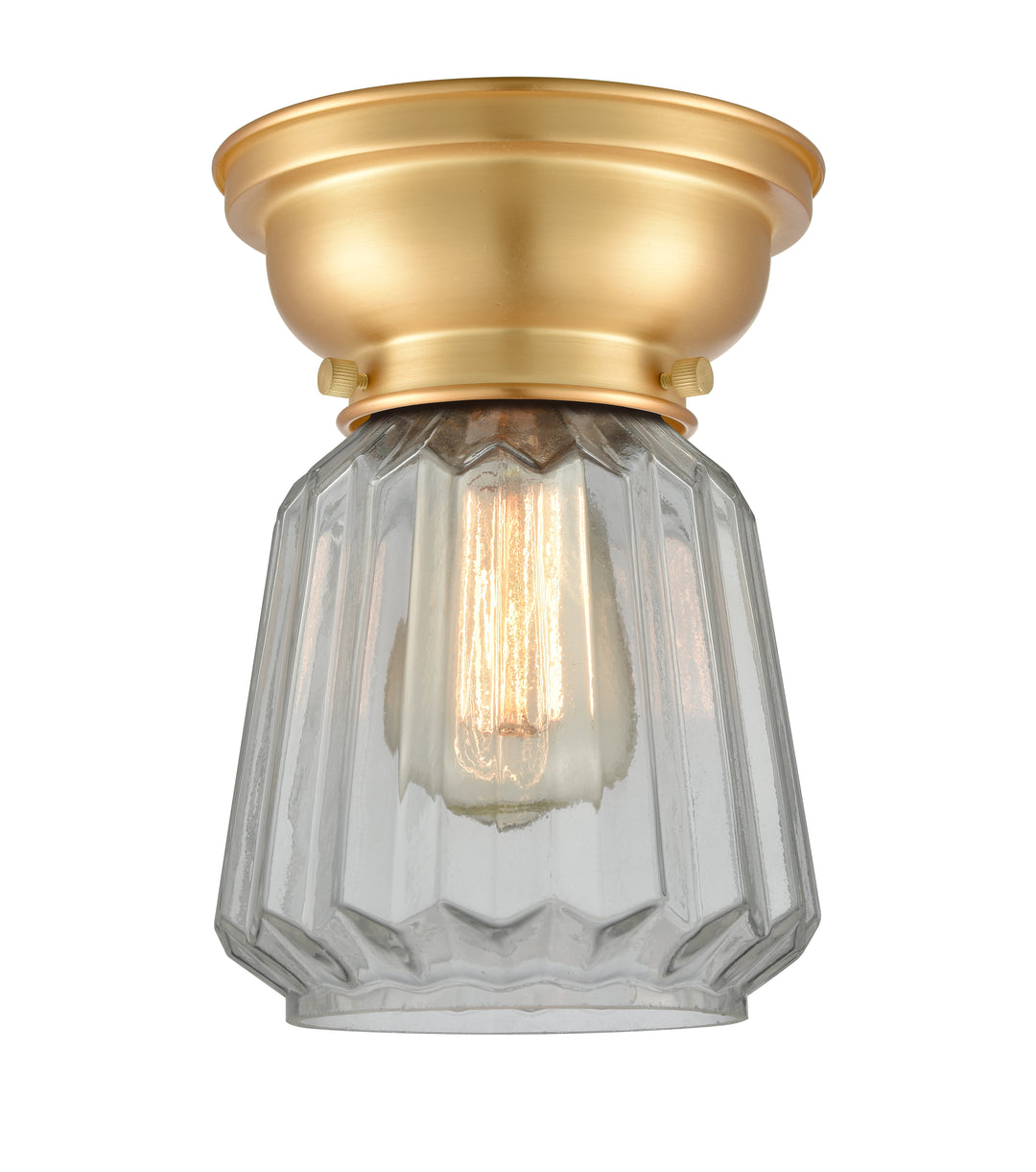 Innovations Lighting Chatham Flush Mount - Satin Gold Ceiling Flush Mounts Innovations Lighting Clear ; Glass Type: Transparent; Ribbed  