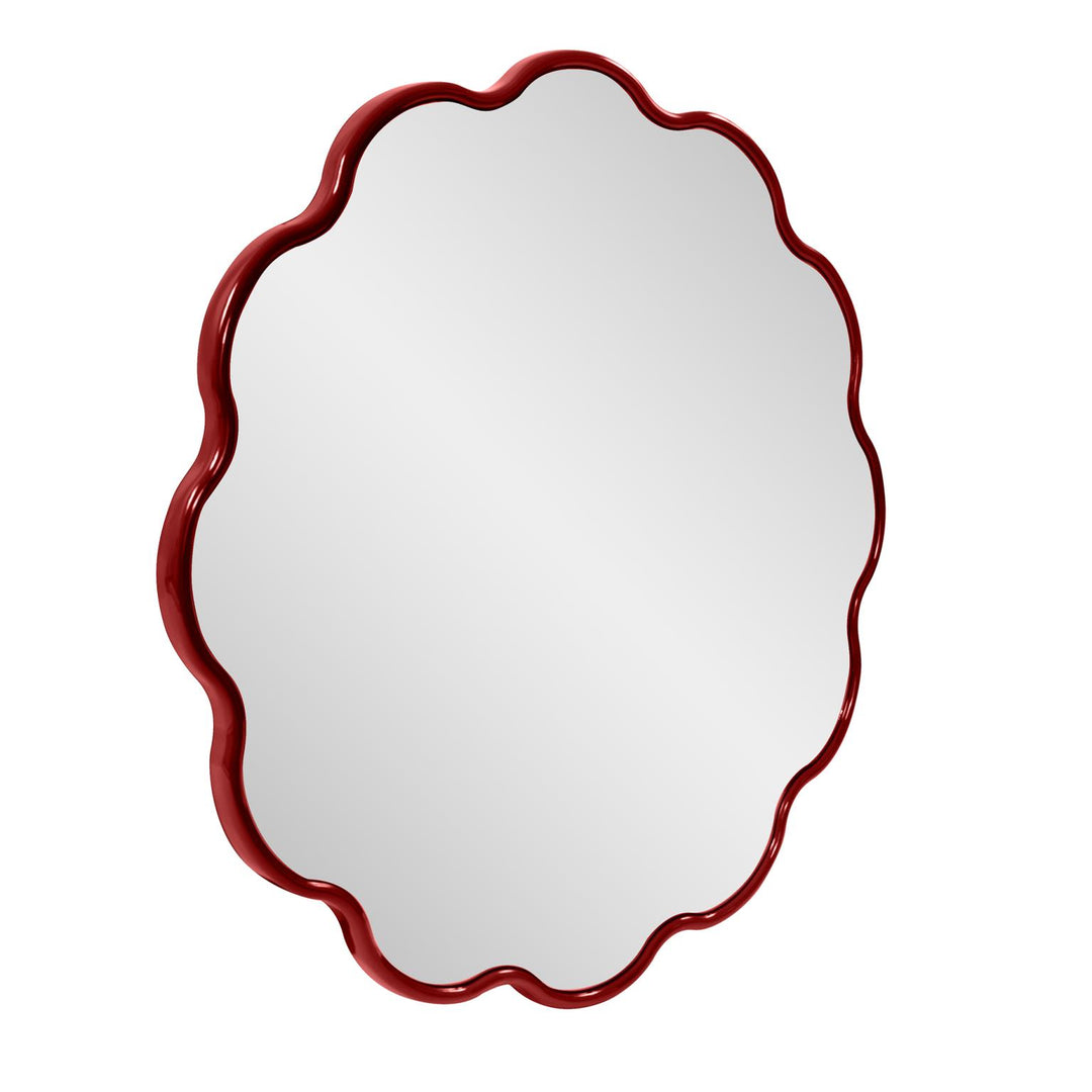 Howard Elliott Collection Kushi Round Scalloped Edge Mirror in Glossy Burgundy Mirrors Howard Elliott Collection   