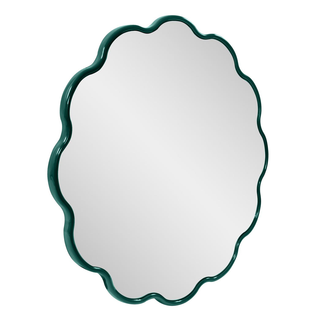 Howard Elliott Collection Kushi Round Scalloped Edge Mirror in Glossy Hunter Green Mirrors Howard Elliott Collection   