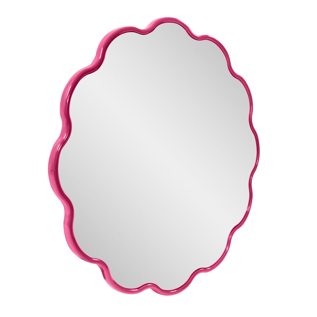 Howard Elliott Collection Kushi Round Scalloped Edge Mirror in Glossy Hot Pink Mirrors Howard Elliott Collection   