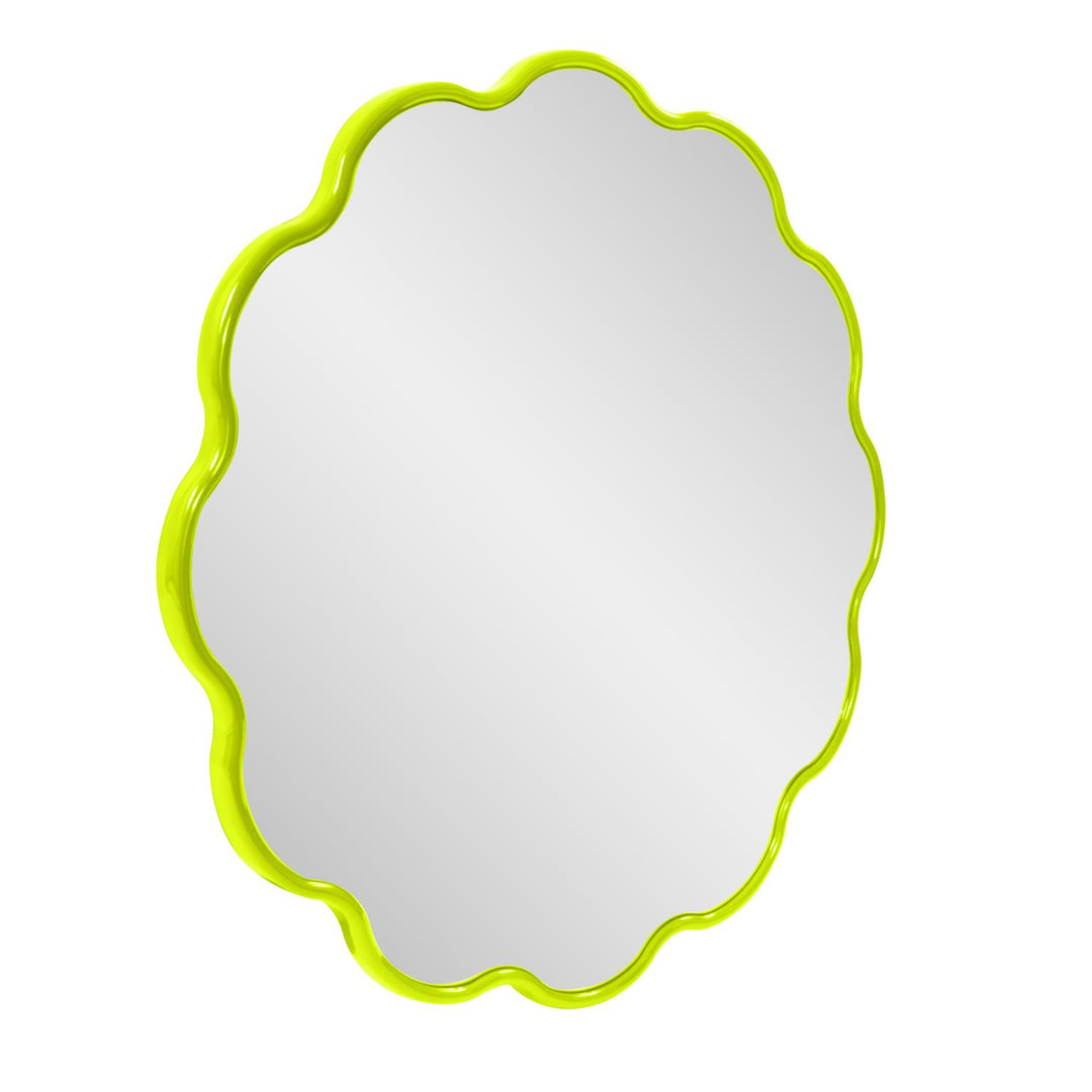 Howard Elliott Collection Kushi Round Scalloped Edge Mirror in Glossy Green Mirrors Howard Elliott Collection   