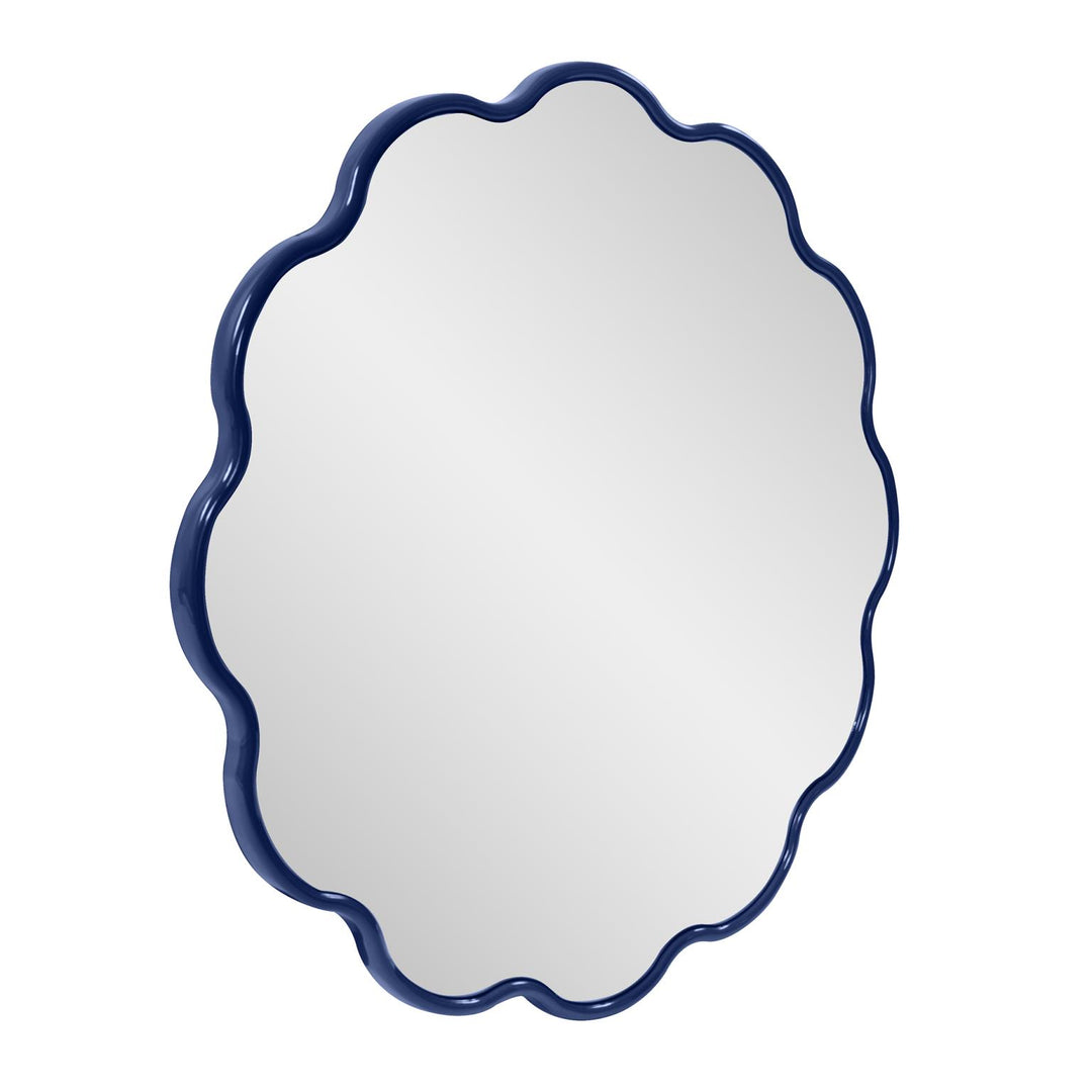 Howard Elliott Collection Kushi Round Scalloped Edge Mirror in Glossy Navy Mirrors Howard Elliott Collection   