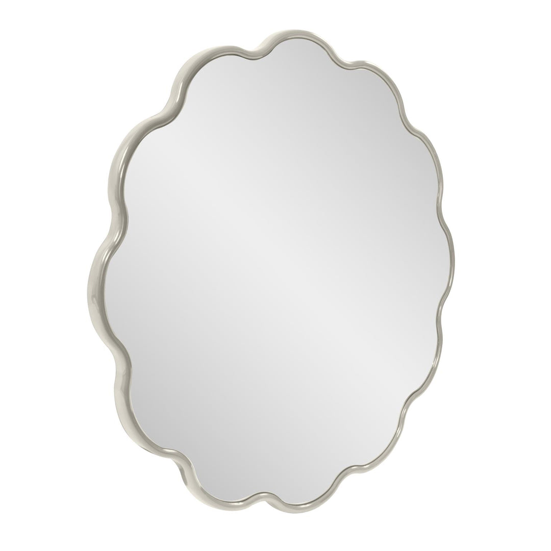 Howard Elliott Collection Kushi Round Scalloped Edge Mirror in Glossy Nickle Mirrors Howard Elliott Collection   