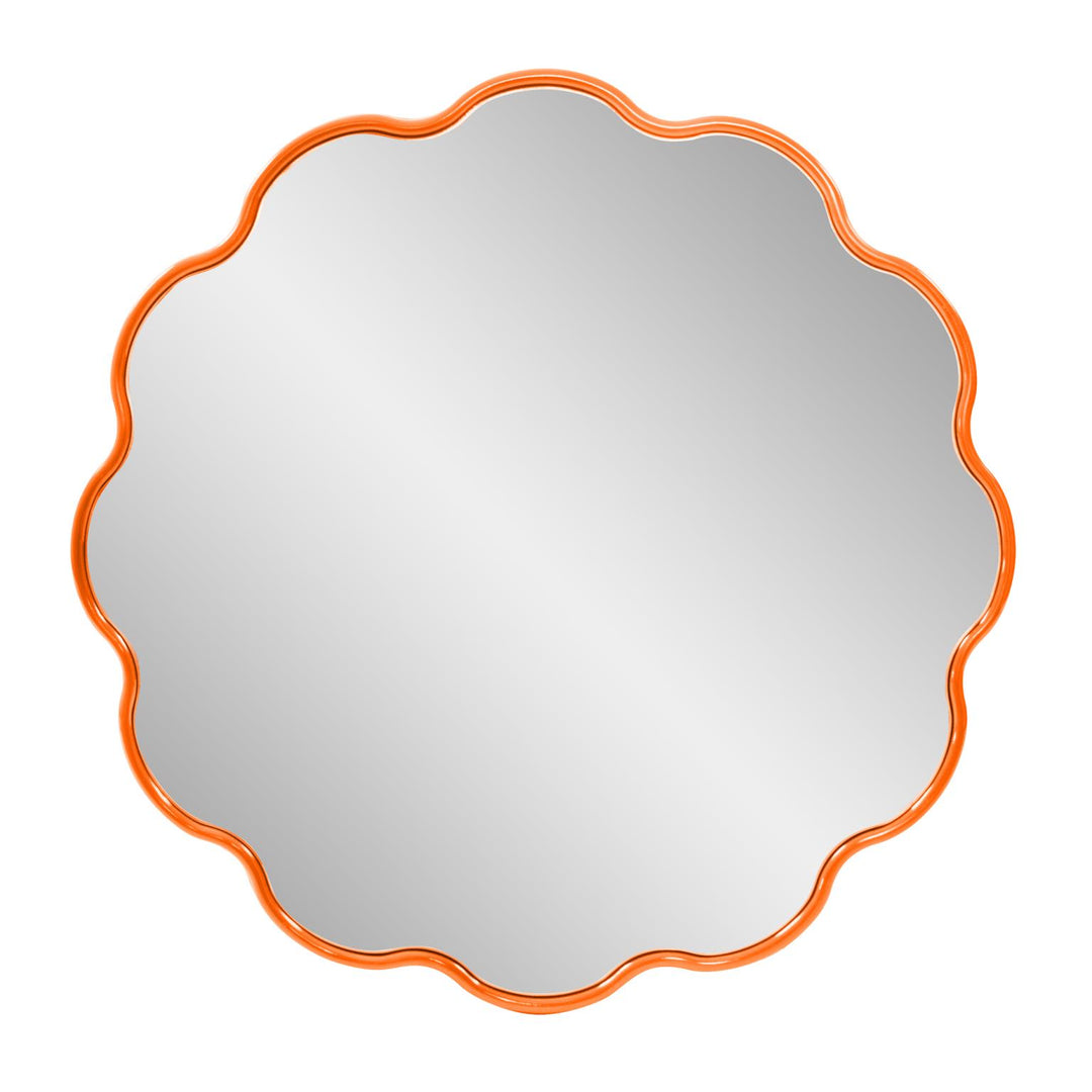 Howard Elliott Collection Kushi Round Scalloped Edge Mirror in Glossy Orange Mirrors Howard Elliott Collection   