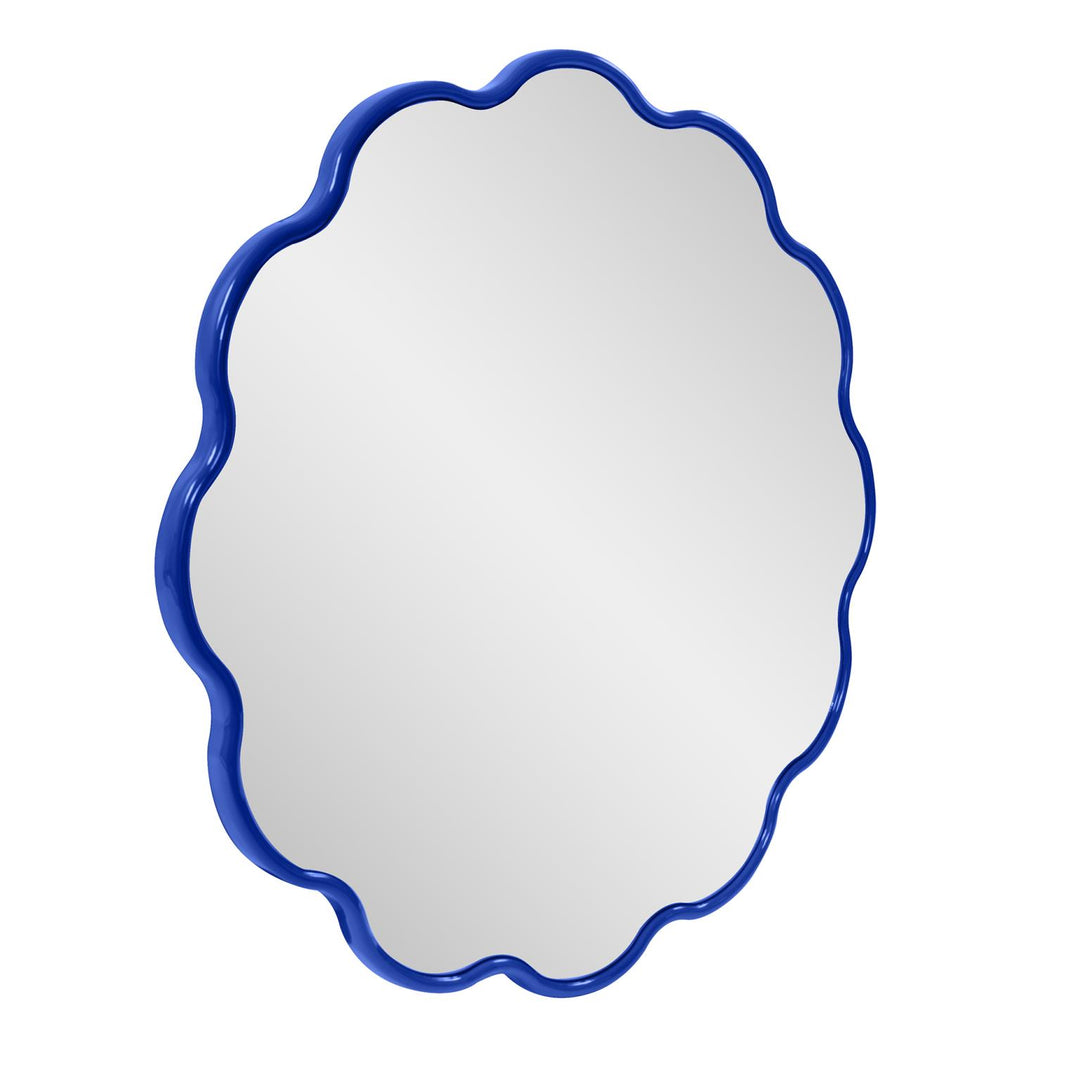 Howard Elliott Collection Kushi Round Scalloped Edge Mirror in Glossy Royal Blue Mirrors Howard Elliott Collection   