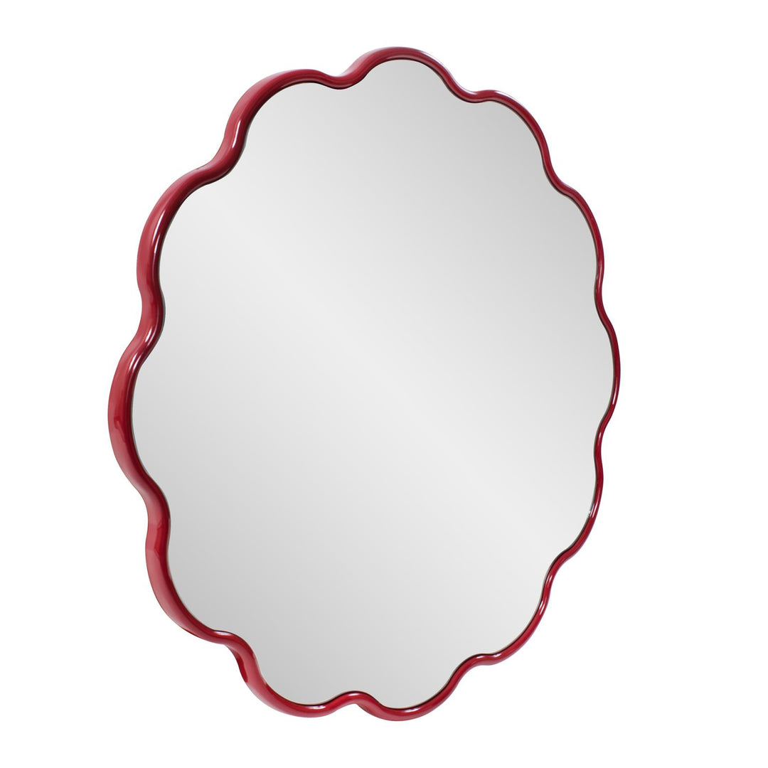 Howard Elliott Collection Kushi Round Scalloped Edge Mirror in Glossy Red Mirrors Howard Elliott Collection   