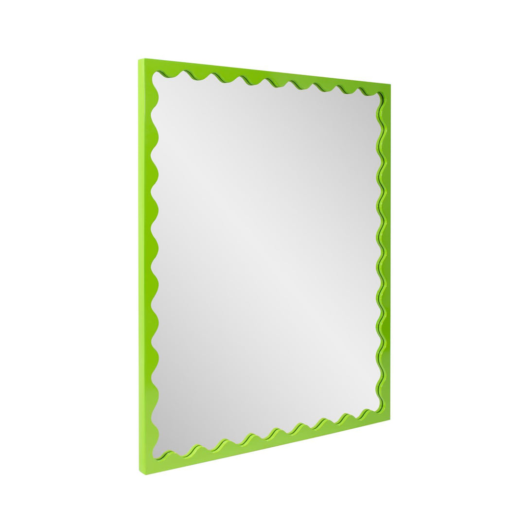 Howard Elliott Collection Santosh Rectangular Mirror with Inner Scalloped Edge in Glossy Green