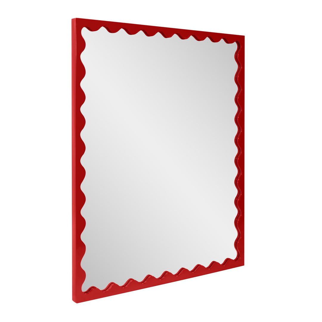 Howard Elliott Collection Santosh Rectangular Mirror with Inner Scalloped Edge in Glossy Red