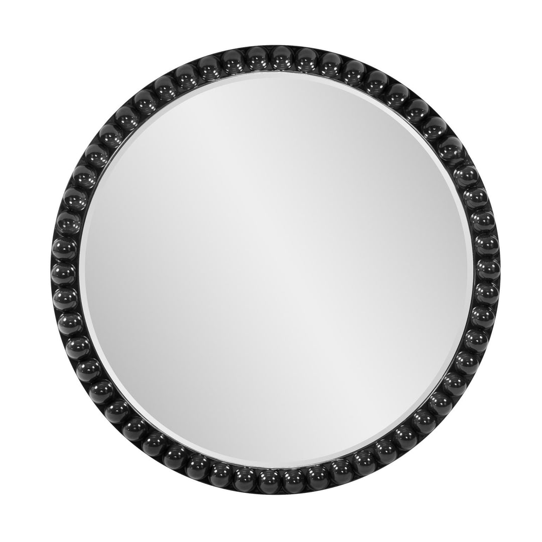 Howard Elliott Collection Varsha Round Oversized Beaded Mirror in Glossy Black Mirrors Howard Elliott Collection   