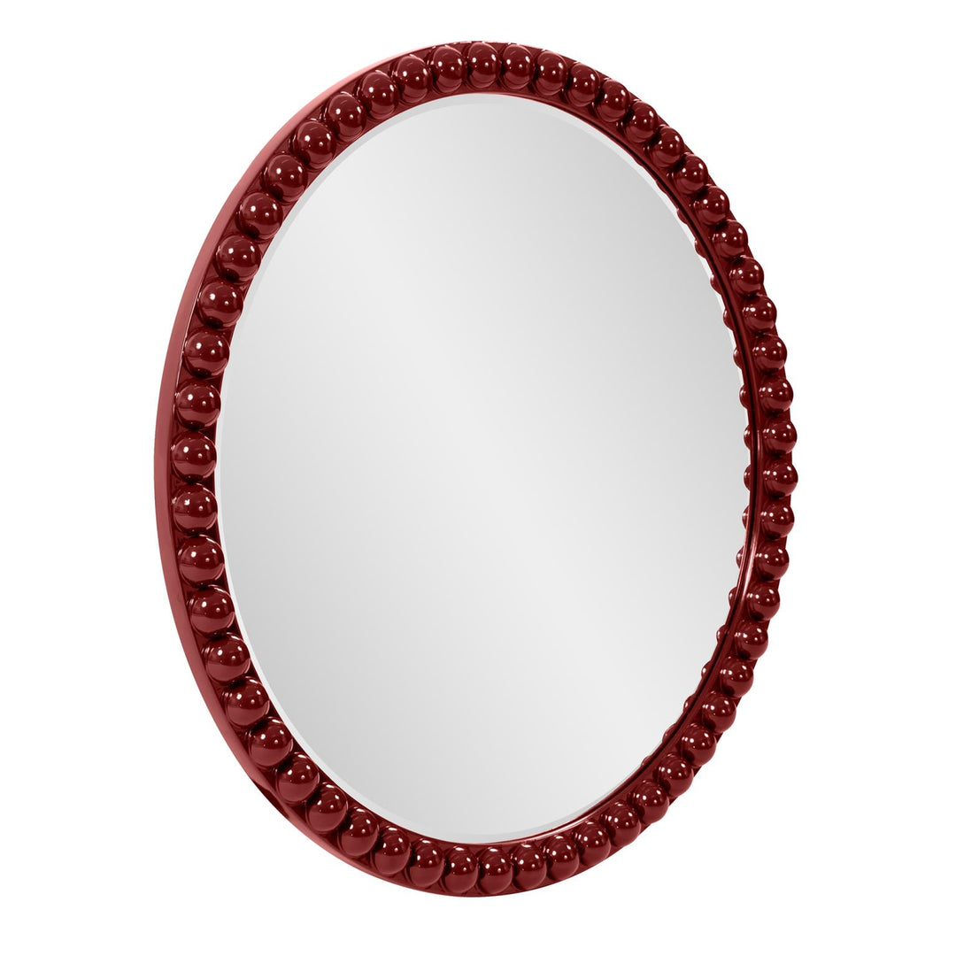 Howard Elliott Collection Varsha Round Oversized Beaded Mirror in Glossy Burgundy Mirrors Howard Elliott Collection   