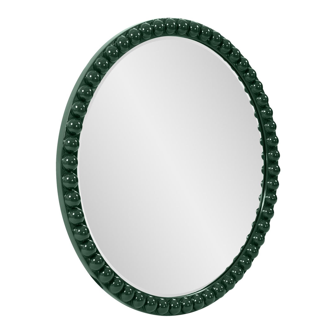 Howard Elliott Collection Varsha Round Oversized Beaded Mirror in Glossy Hunter Green Mirrors Howard Elliott Collection   