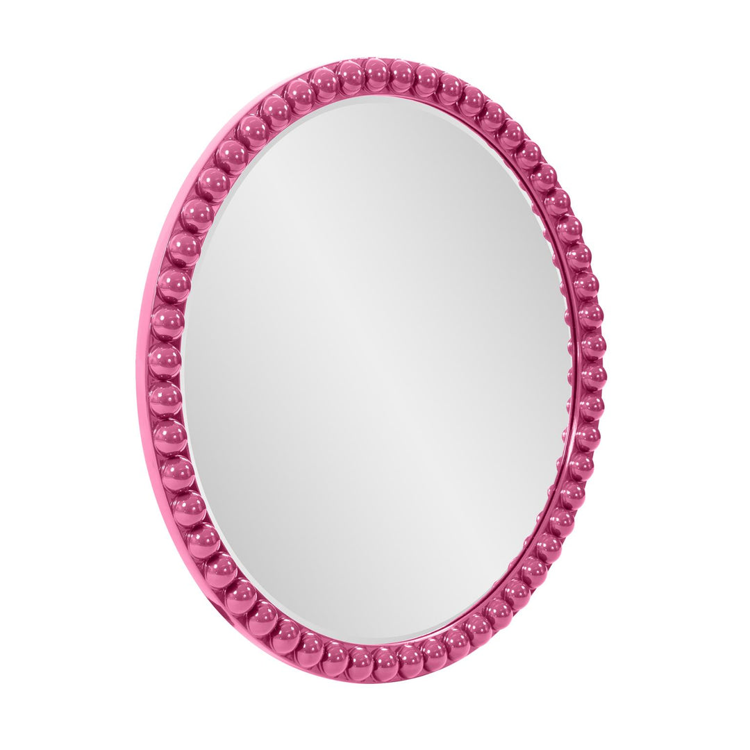 Howard Elliott Collection Varsha Round Oversized Beaded Mirror in Glossy Hot Pink Mirrors Howard Elliott Collection   