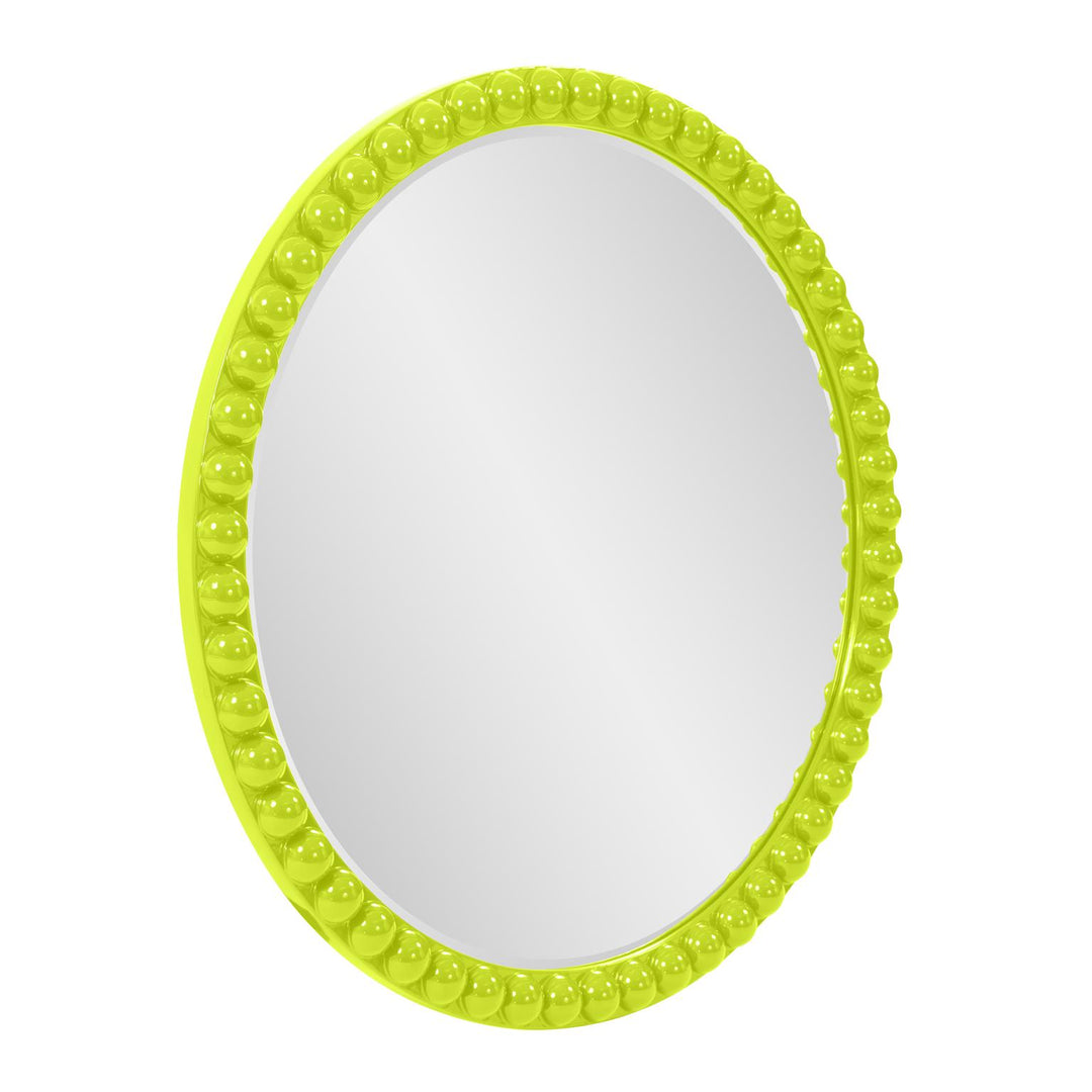 Howard Elliott Collection Varsha Round Oversized Beaded Mirror in Glossy Green Mirrors Howard Elliott Collection   