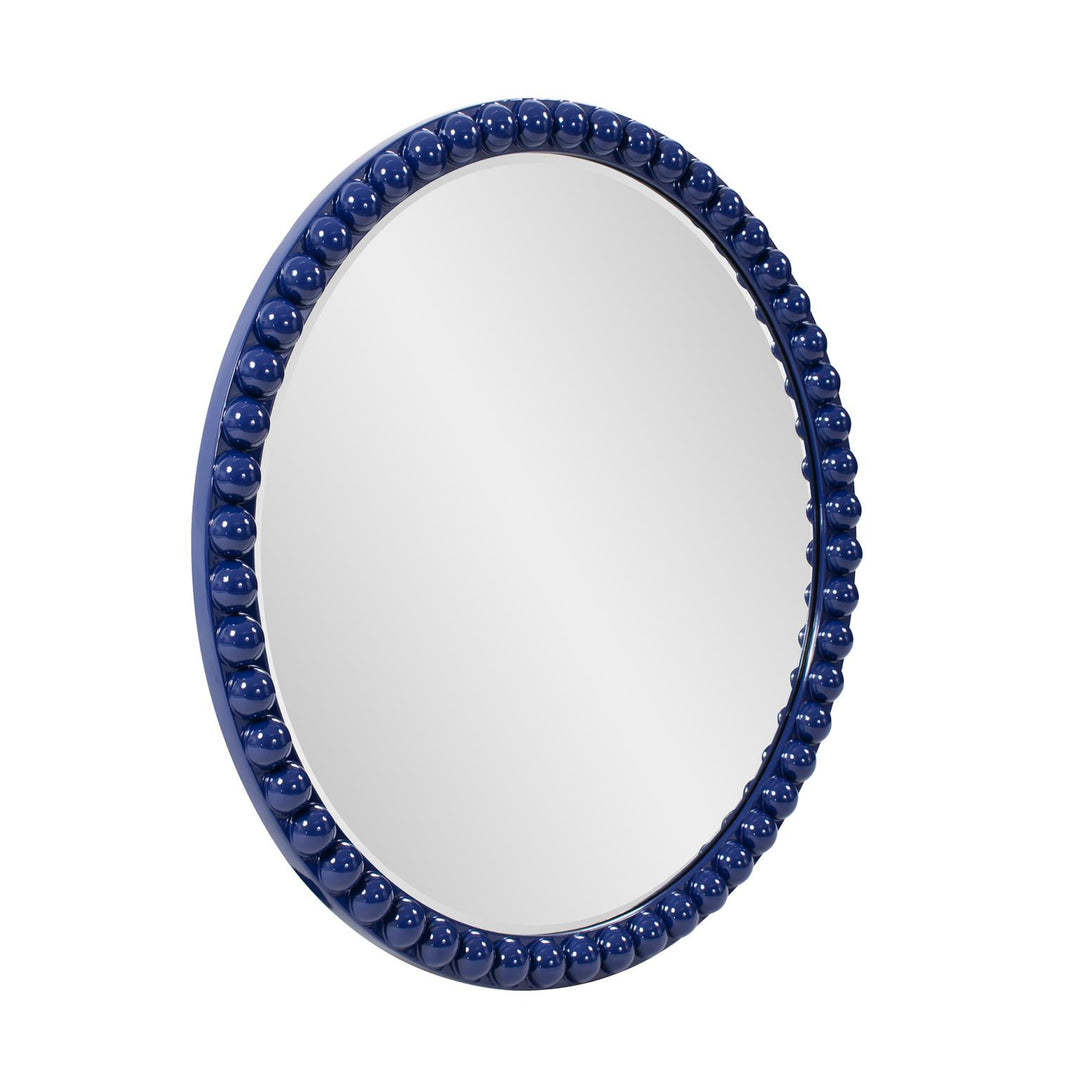 Howard Elliott Collection Varsha Round Oversized Beaded Mirror in Glossy Navy Mirrors Howard Elliott Collection   