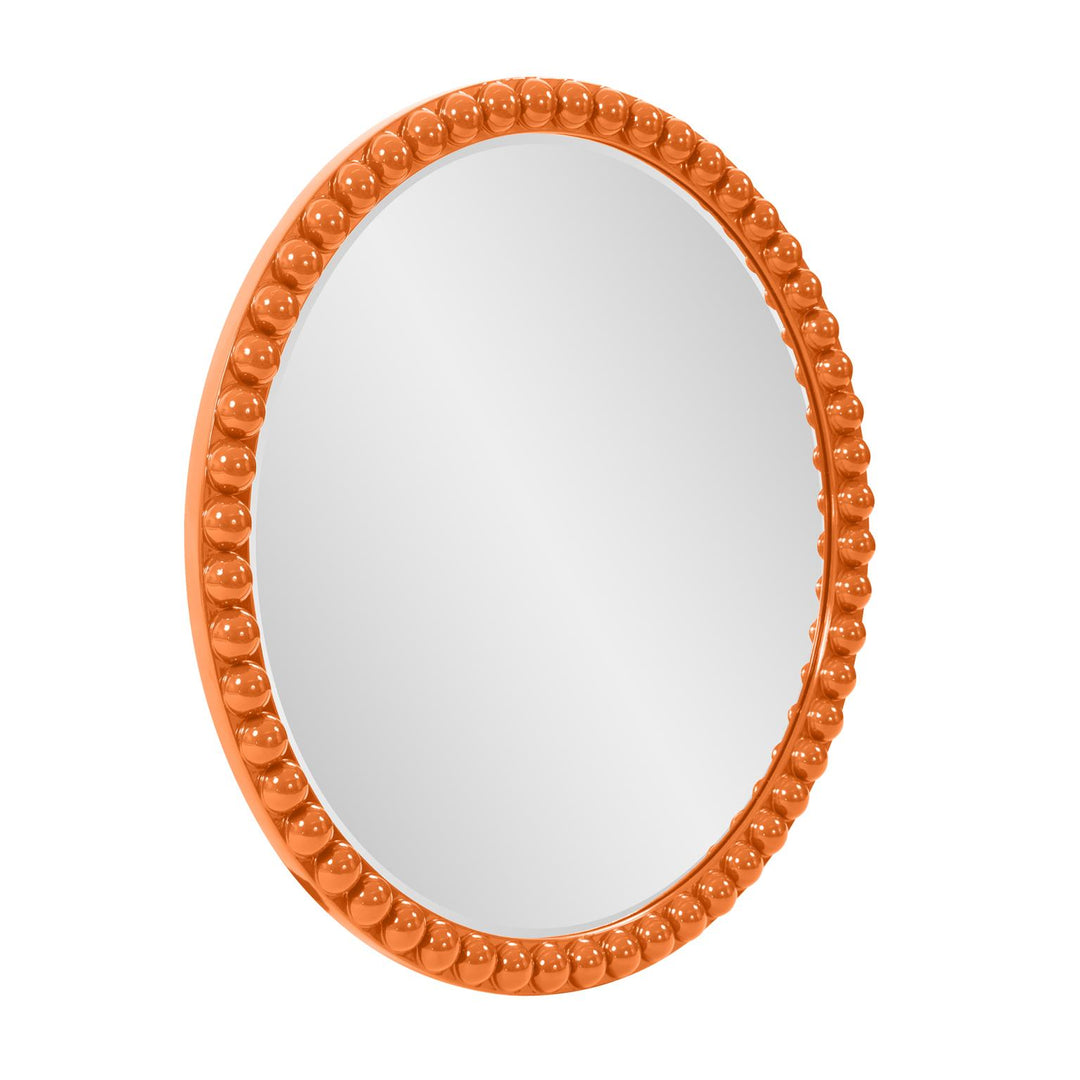 Howard Elliott Collection Varsha Round Oversized Beaded Mirror in Glossy Orange Mirrors Howard Elliott Collection   