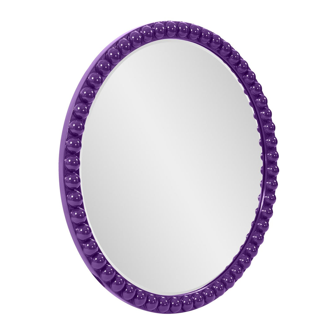 Howard Elliott Collection Varsha Round Oversized Beaded Mirror in Glossy Royal Purple Mirrors Howard Elliott Collection   