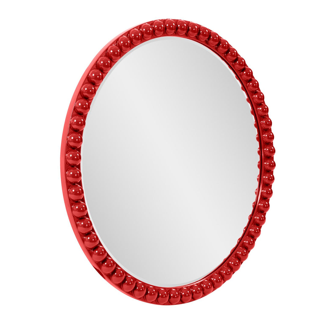 Howard Elliott Collection Varsha Round Oversized Beaded Mirror in Glossy Red Mirrors Howard Elliott Collection   