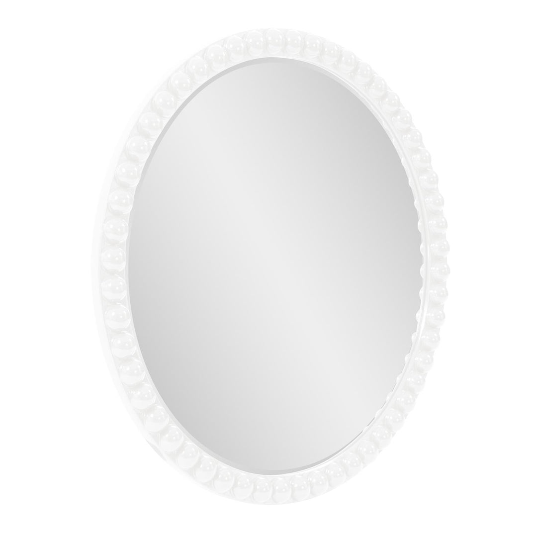 Howard Elliott Collection Varsha Round Oversized Beaded Mirror in Glossy White Mirrors Howard Elliott Collection   