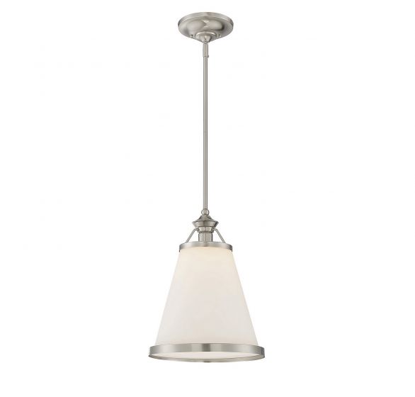 Savoy House Essentials Ashmont Pendant Pendants Savoy House 13x13x21.25 Satin Nickel White Opal Glass