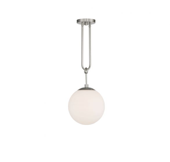 Savoy House Essentials Becker Pendant Pendants Savoy House 10x10x27.5 Satin Nickel White Glass