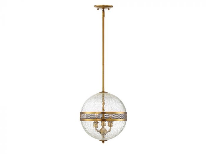 Savoy House Essentials Stirling Pendant Pendants Savoy House 12x12x13 Brass Clear Crackled Glass