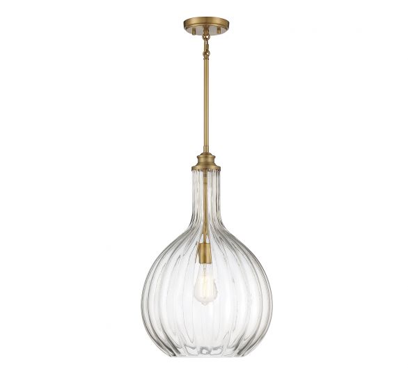 Savoy House Essentials Brandon Pendant Pendants Savoy House 14x14x22 Brass Clear Fluted Glass