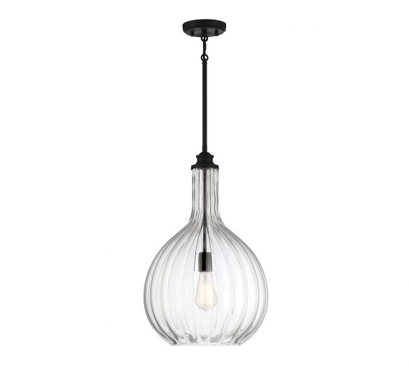 Savoy House Essentials Brandon Pendant Pendants Savoy House 14x14x22 Black Clear Fluted Glass