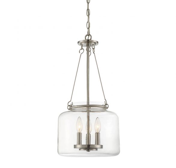 Savoy House Essentials Akron Pendant Pendants Savoy House 12x12x24 Satin Nickel Clear Glass