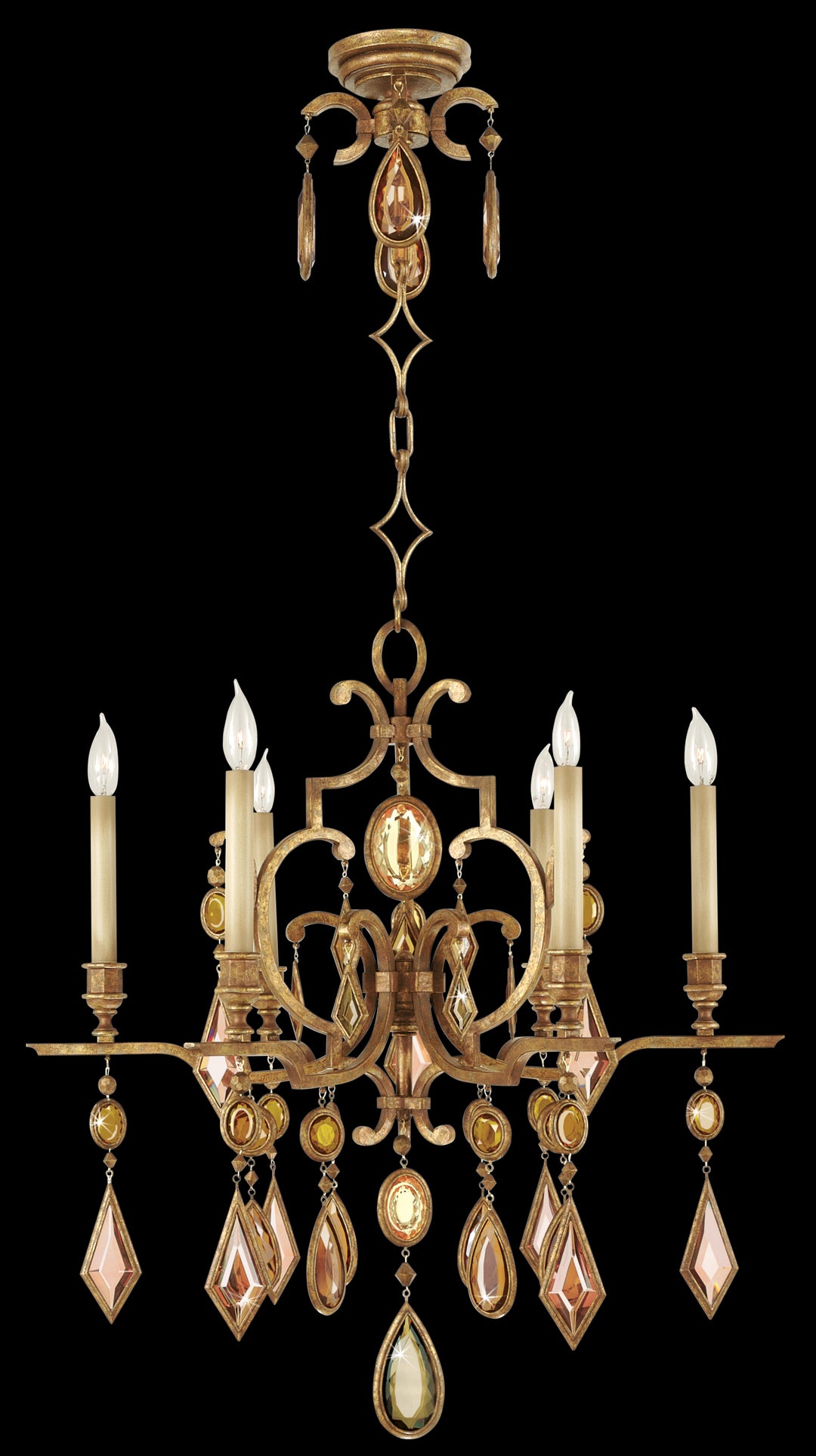 Fine Art Handcrafted Lighting Encased Gems Chandelier Chandeliers Fine Art Handcrafted Lighting Gold w/Multi-colored Crystal Gems  