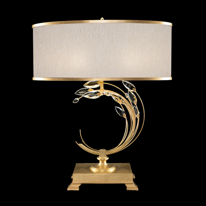 Fine Art Handcrafted Lighting Crystal Laurel Table Lamp Table Lamps Fine Art Handcrafted Lighting Gold Leaf w/Champagne Fabric Shade  