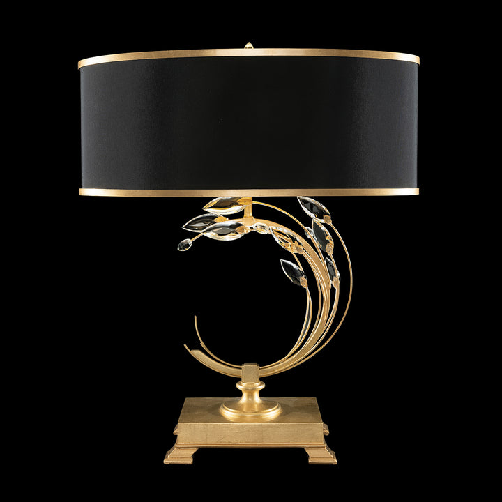 Fine Art Handcrafted Lighting Crystal Laurel Table Lamp Table Lamps Fine Art Handcrafted Lighting Gold Leaf w/Black Fabric & Gold Inner Lining Shade  