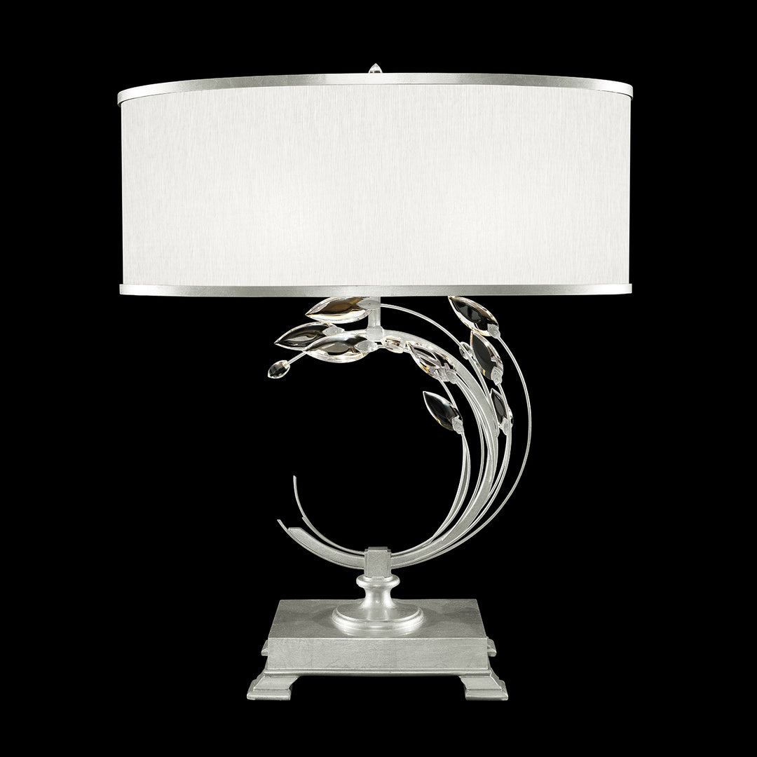 Fine Art Handcrafted Lighting Crystal Laurel Table Lamp Table Lamps Fine Art Handcrafted Lighting Silver Leaf w/White Fabric Shade  