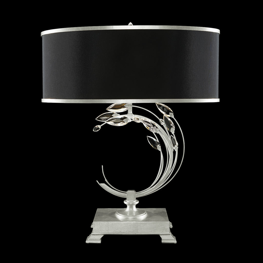 Fine Art Handcrafted Lighting Crystal Laurel Table Lamp Table Lamps Fine Art Handcrafted Lighting Silver Leaf w/Black Fabric & Silver Inner Lining Shade  