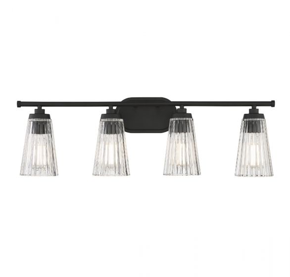 Savoy House Essentials Chantilly Bath Vanity Lights Savoy House 30.5x10 Black Clear Ribbed Glass