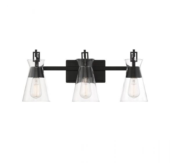 Savoy House Essentials Lakewood Bath Vanity Lights Savoy House 24x9.5 Black Clear Glass