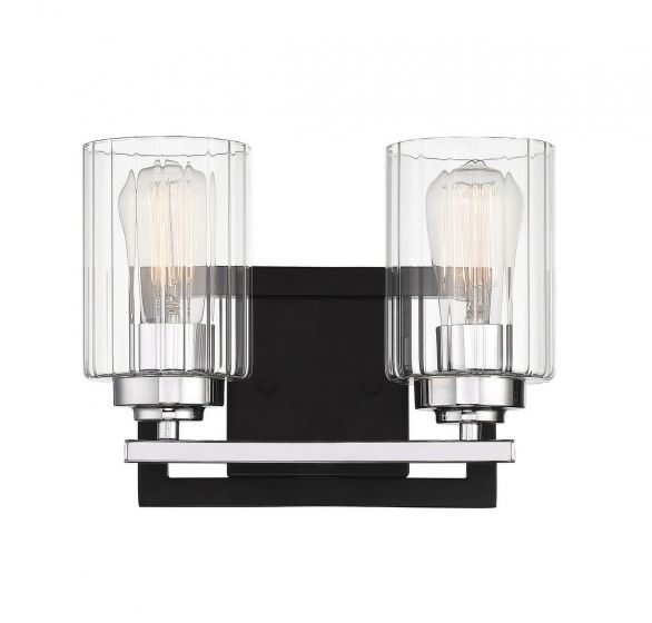 Savoy House Redmond Bath Vanity Lights Savoy House 12x9.25 Black Clear Ribbed Glass