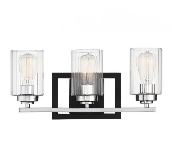 Savoy House Redmond Bath Vanity Lights Savoy House 20x9.25 Black Clear Ribbed Glass