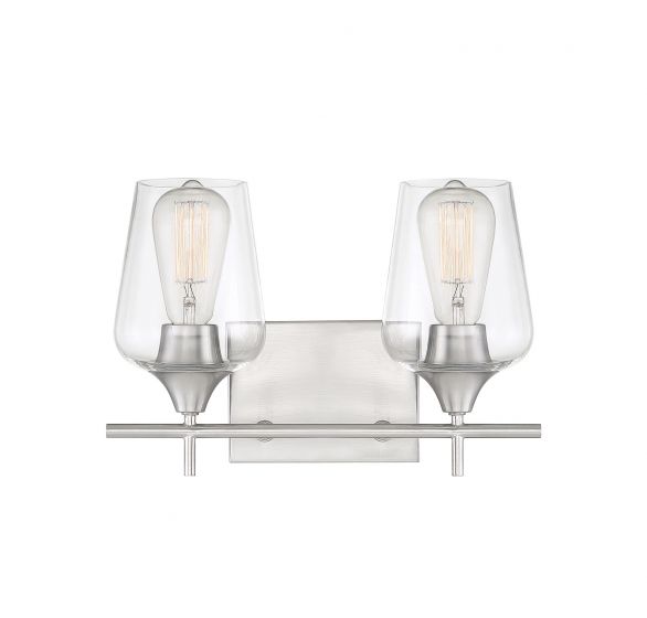 Savoy House Essentials Octave Bath Vanity Lights Savoy House 13.75x9.5 Satin Nickel Clear Glass