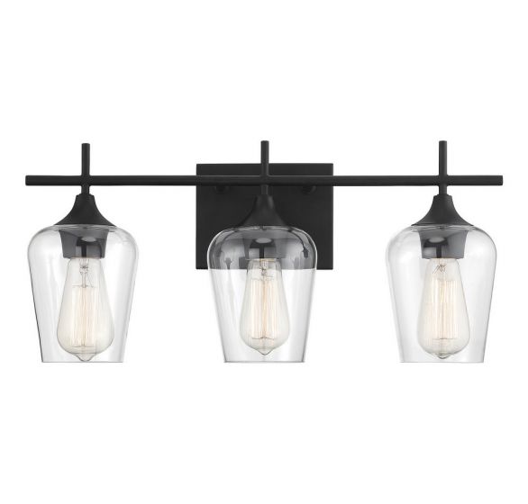 Savoy House Essentials Octave Bath Bath Vanity Light Savoy House 21x9 Black Clear Glass